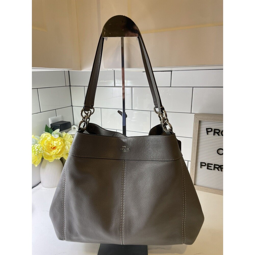 Coach Lexy F28997 Gray Pebble Leather Shoulder Bag Large EUC 3 Compartment